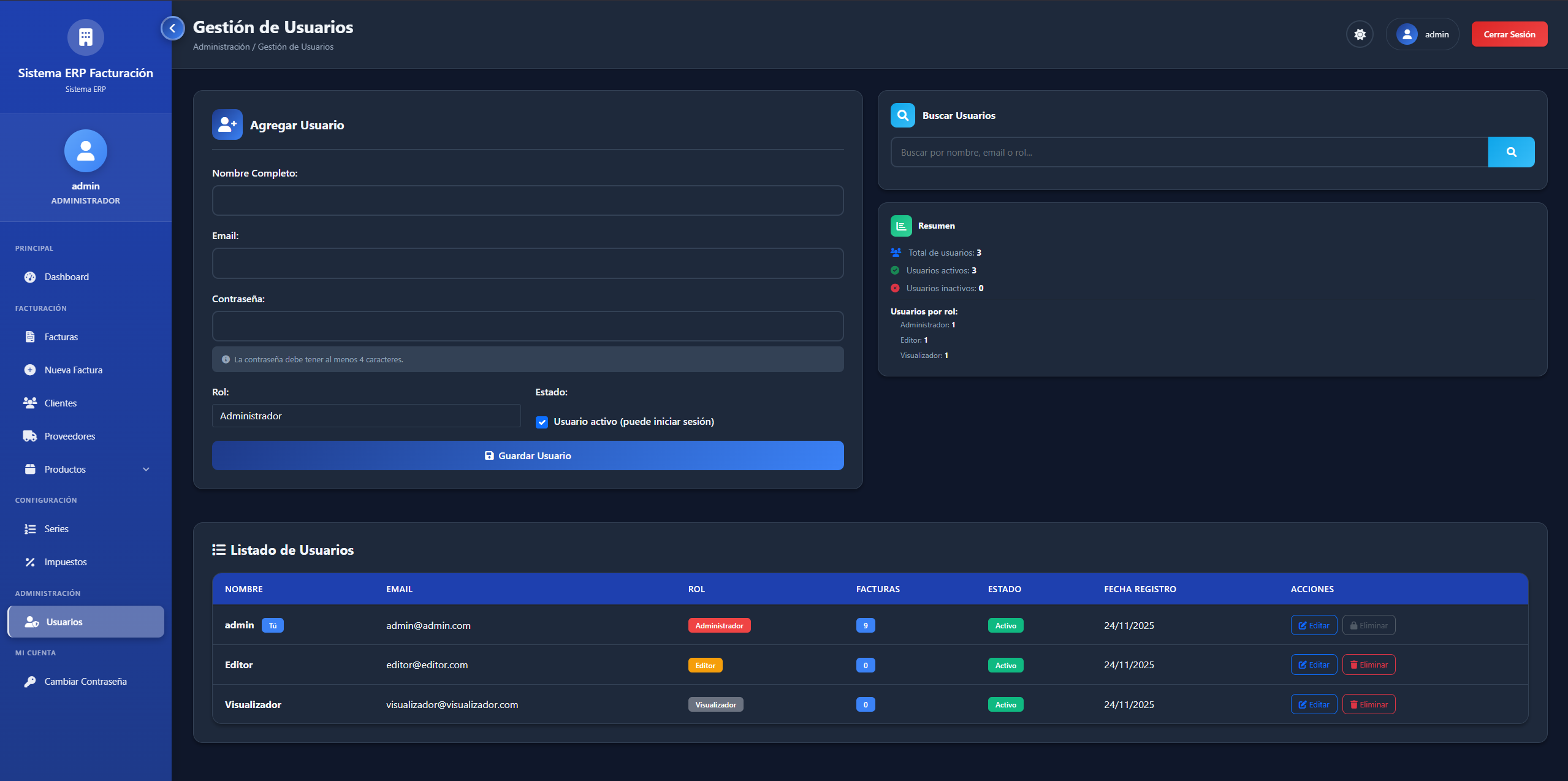 Gestión de usuarios y roles en el ERP
